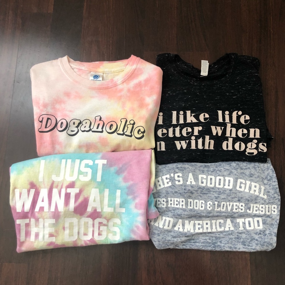 Bundle of dog tshirts — note the description of each